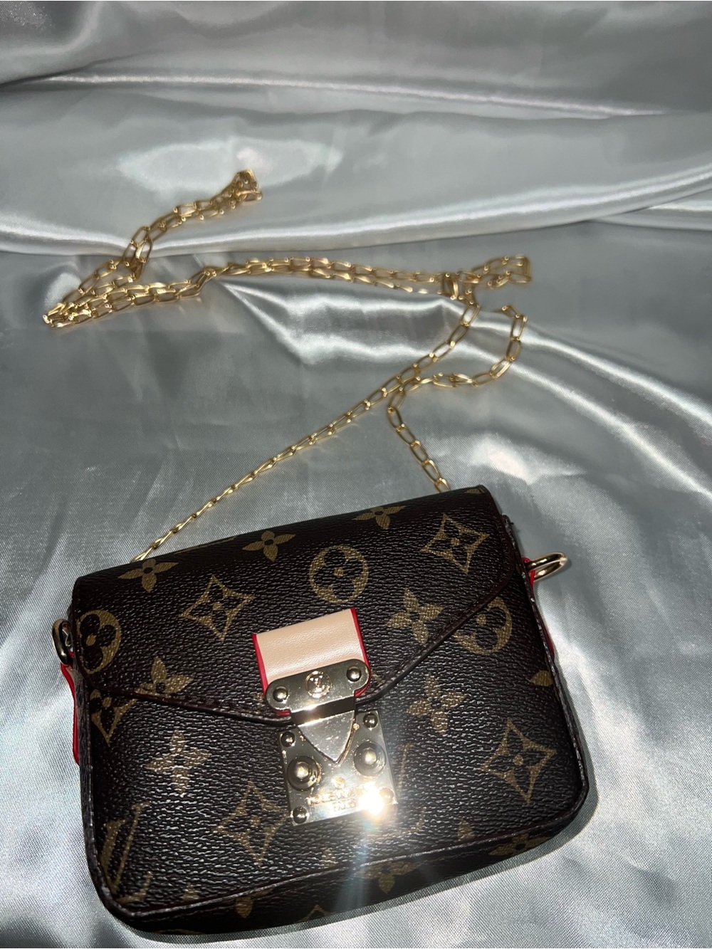 New inspired Designer-Inspired Brown Monogram Crossbody Bag with Gold Chain